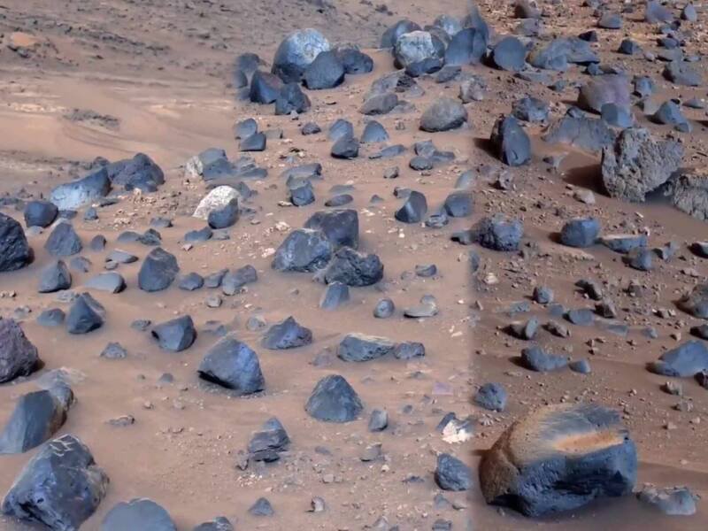 NASA近日公开火星影像,可一睹火星上的红土地貌,及遍布其中的深蓝色岩石。(图撷取自@MAstronomers 社群平台「X」) NASA近日公开火星影像,可一睹火星上的红土地貌,及遍布其中的深蓝色岩石。(图撷取自@MAstronomers 社群平台「X」)