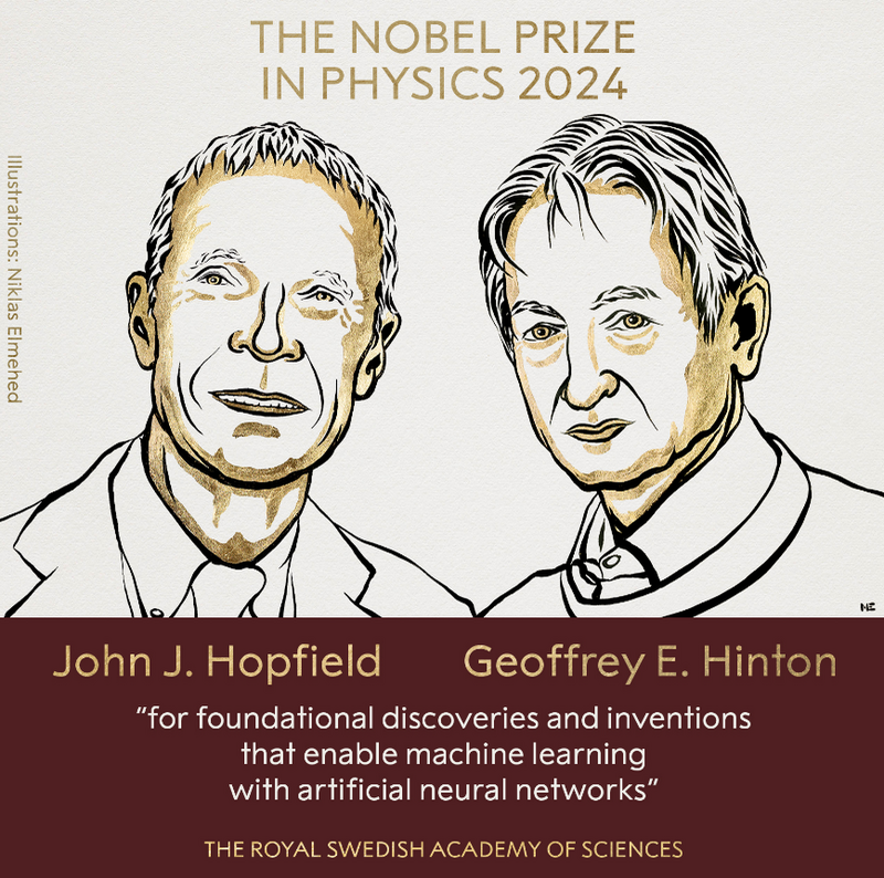 2024年诺贝尔物理学奖由美国科学家霍普菲尔德(John Hopfield)和加拿大计算机学家和心理学家辛顿(Geoffrey Hinton)共同获奖。(图翻摄自Nobel Prize_X平台) 2024年诺贝尔物理学奖由美国科学家霍普菲尔德(John Hopfield)和加拿大计算机学家和心理学家辛顿(Geoffrey Hinton)共同获奖。(图翻摄自Nobel Prize_X平台)