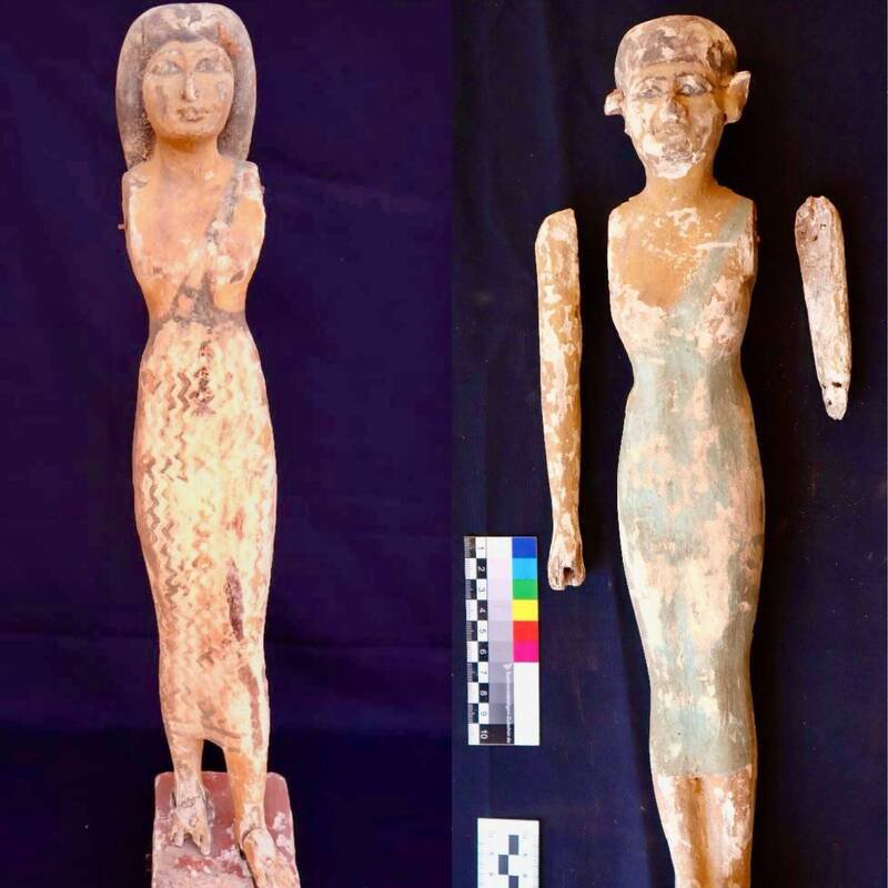 埃及旅游和文物部指出,这座墓穴早在古代被盗墓贼洗劫,不过考古团队仍找到了重要的文物,包括用来存放死者内脏的破碎的卡诺卜坛(Canopic)、木制雕像。(图撷取自@luxortimes 社群平台「X」) 埃及旅游和文物部指出,这座墓穴早在古代被盗墓贼洗劫,不过考古团队仍找到了重要的文物,包括用来存放死者内脏的破碎的卡诺卜坛(Canopic)、木制雕像。(图撷取自@luxortimes 社群平台「X」)