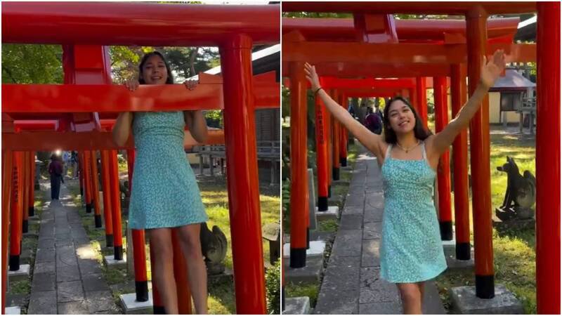 智利女体操选手佩雷斯,在鸟居进行引体向上动作,被日本网友骂爆。(撷取自X平台的@JP_Quest) 智利女体操选手佩雷斯,在鸟居进行引体向上动作,被日本网友骂爆。(撷取自X平台的@JP_Quest)