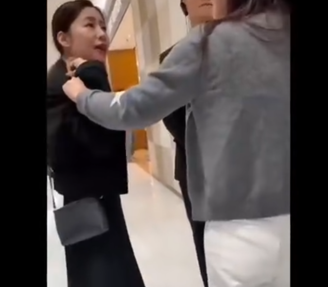 中国安徽省合肥银泰百货LV柜姐(黑衣者),传出和已婚男性客户有私密关系,元配(灰衣者)冲到百货公司大闹。(图撷自bilibili) 中国安徽省合肥银泰百货LV柜姐(黑衣者),传出和已婚男性客户有私密关系,元配(灰衣者)冲到百货公司大闹。(图撷自bilibili)