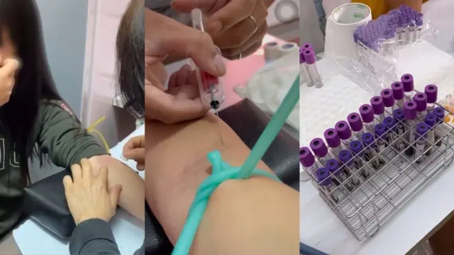 简奇升在社群媒体公开被抽血的影片