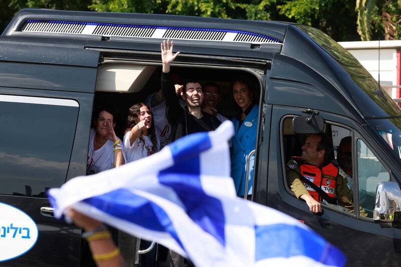 哈玛斯今天已释放加萨走廊境内最后20名幸存人质，以色列政府宣布，这些人已返抵以国。（法新社）