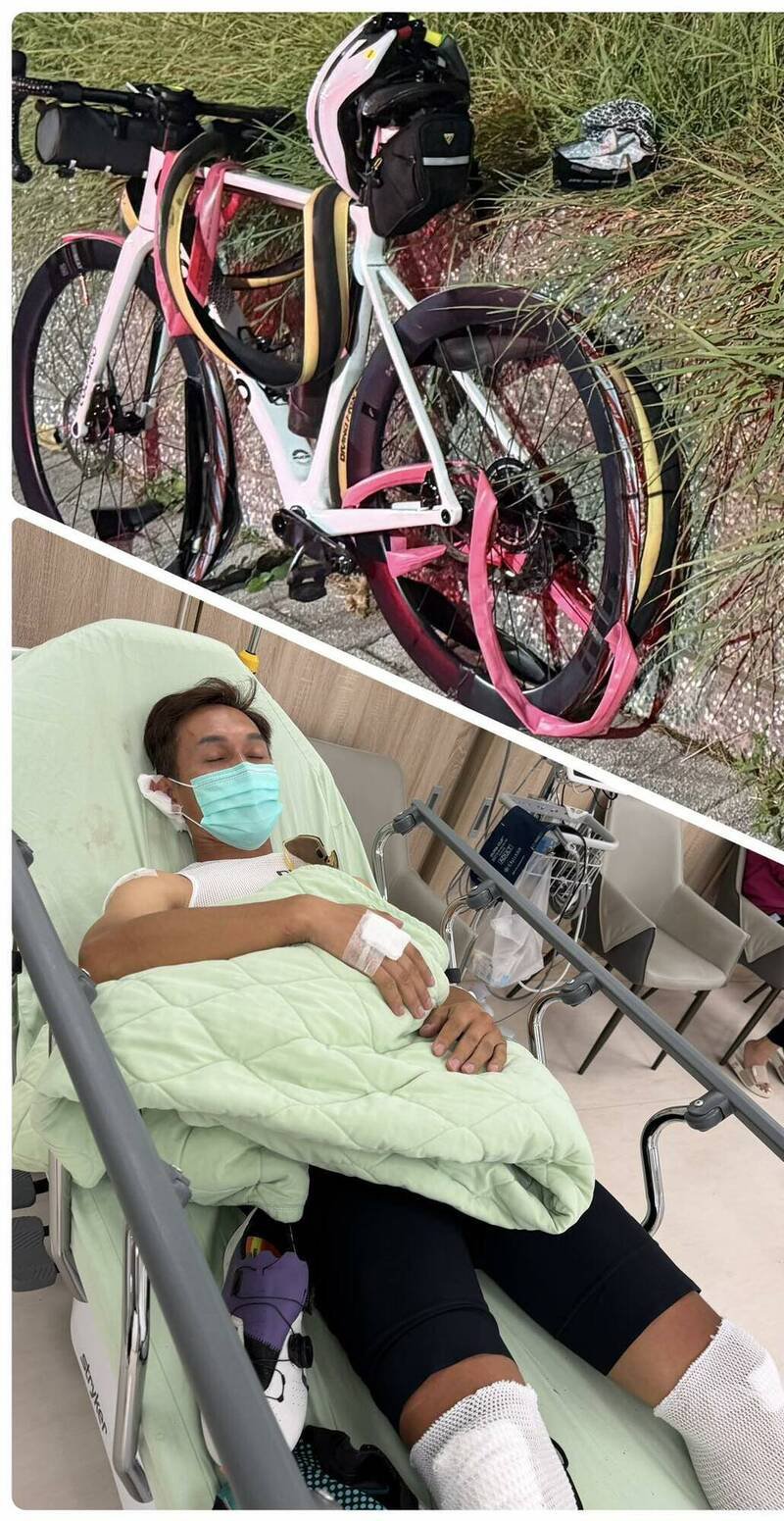 自行车国手出身的新竹县竹北市民代表彭竣志在长距离训练路上,遭酒驾驾驶撞上,受伤住院。(撷取自彭竣志脸书粉专) 自行车国手出身的新竹县竹北市民代表彭竣志在长距离训练路上,遭酒驾驾驶撞上,受伤住院。(撷取自彭竣志脸书粉专)