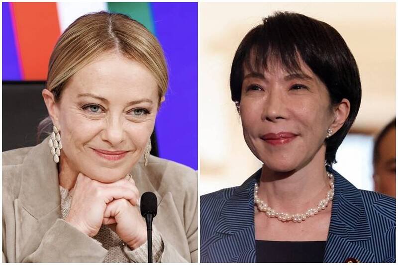 义大利总理梅洛尼（左）5日首度与日本首相高市早苗（右）通话，双方就梅洛尼明年访日达成共识。（路透、美联社资料照合成图）