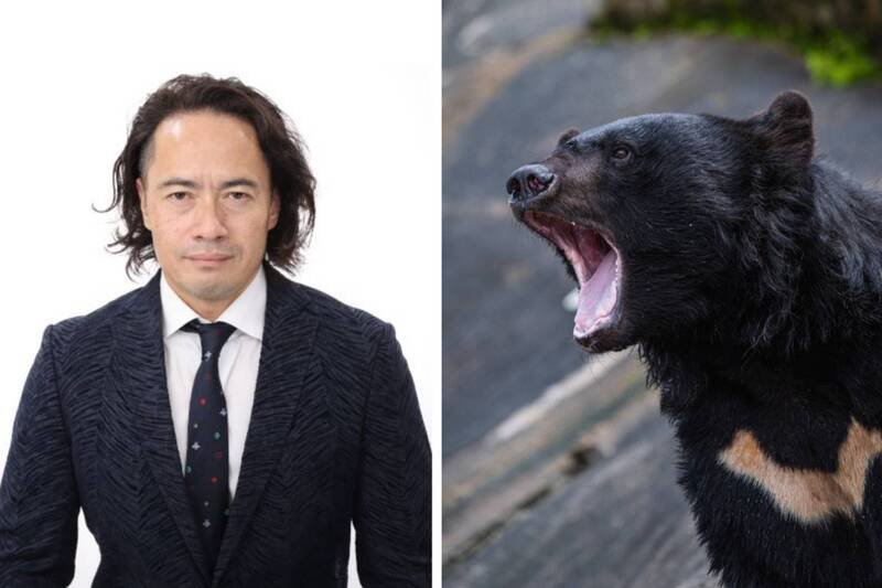 日本律师五领田有信公开主张「熊能用刺刀杀死」，豪语瞬间在社群平台被疯传。（图撷取自社群平台「X」，本报合成）