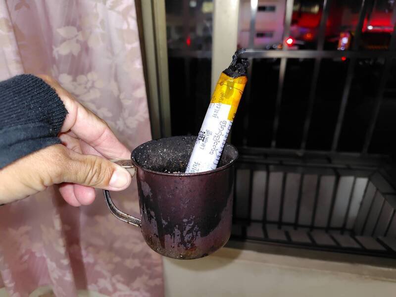 就是这根蜡烛引起火警报案，虚惊一场。（民众提供）