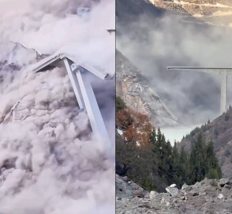 今年1月刚完成合龙的中国四川省红旗桥，于昨日下午发生垮塌事故，相关画面在网路流传。（图撷自网路）