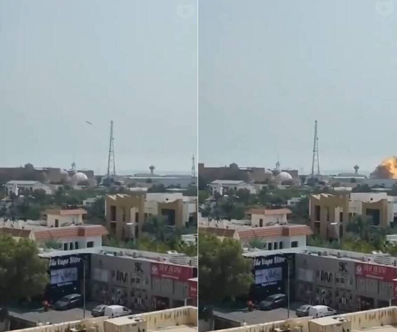 根据X上流出影片可见，美国海军第五舰队基地所在地巴林麦纳玛（Manama），突然遭飞弹命中，立刻引发爆炸，随后浓烟四起，并传来震天巨响。（取自X）