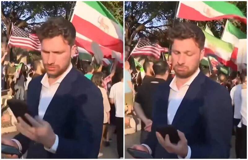 《CBS》记者马托拉诺看到高层指示别再放挺川集会的画面，露出不屑表情，拒绝服从。（图翻摄自X平台）