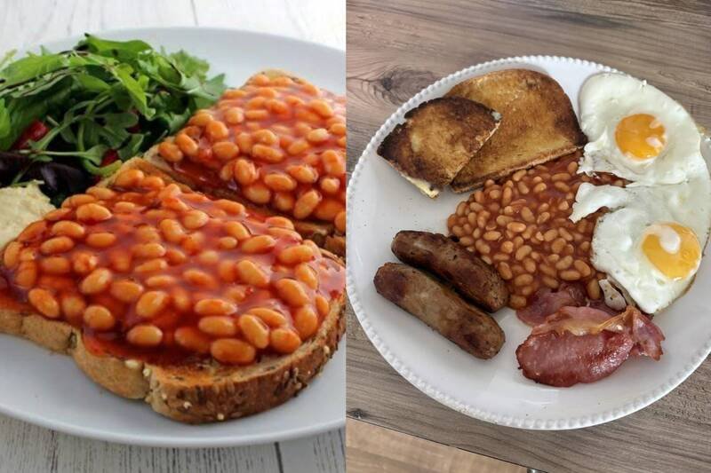 该名英国旅客补充，他在中国看到猪蹄、鸡脚等诡异食物，无比怀念英式早餐、焗豆吐司等英国食物。（图撷取自@joepidgeon7 Threads，本报合成）