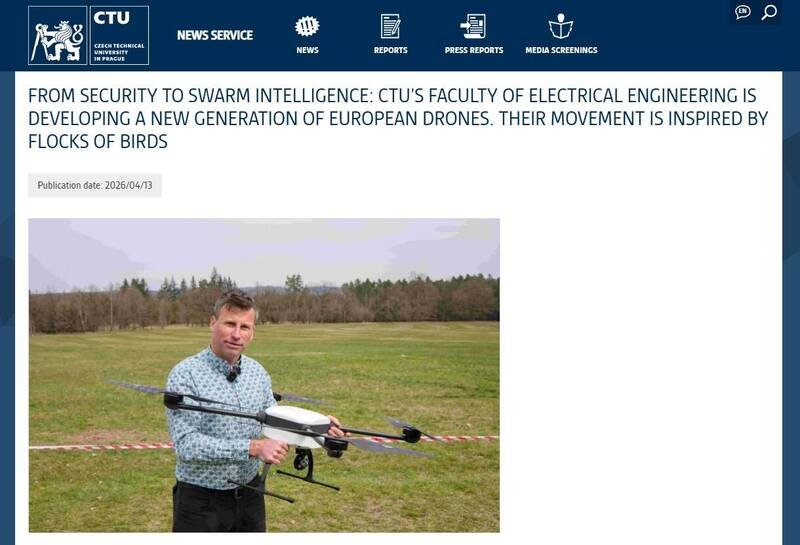 捷克理工大学（ČVUT）电机工程学院开发新一代无人机技术，结合高安全设计与仿生群体智慧，让无人机可如鸟群般高速灵活行动。（撷取自捷克理工大学官网）