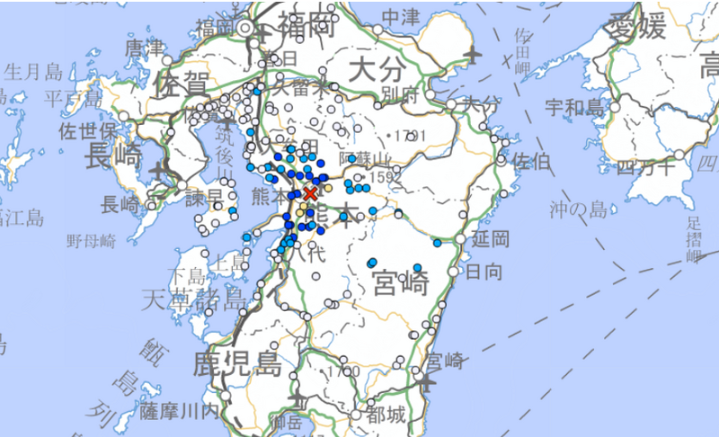 日本熊本县26日发生规模4.5极浅层地震。（图撷自日本气象厅官网）